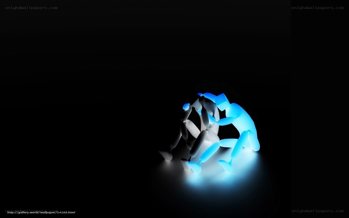 glowing blue figures in darkness