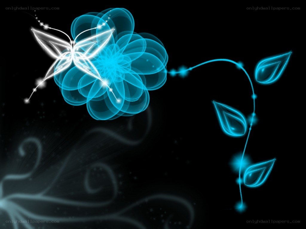glowing blue flower and butterfly