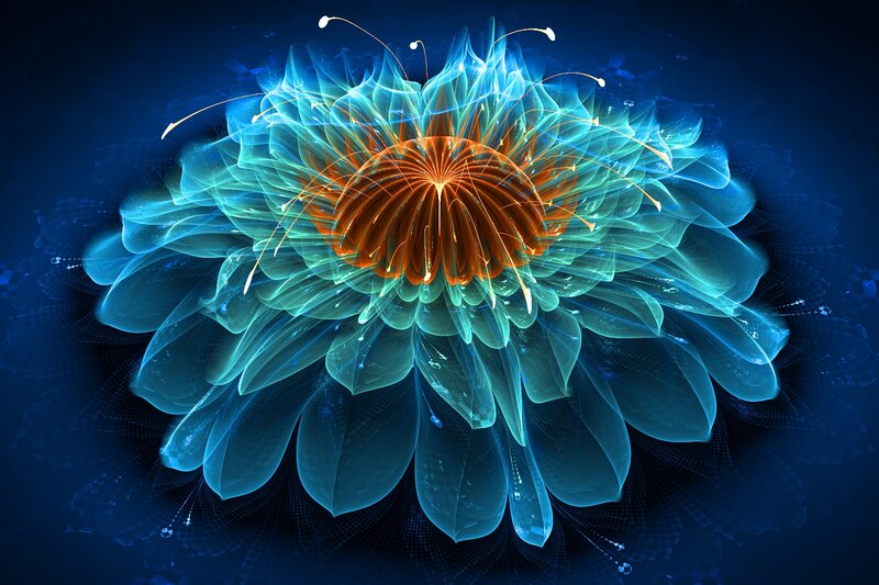 Glowing Blue Flower — Dramatic, Digital Art