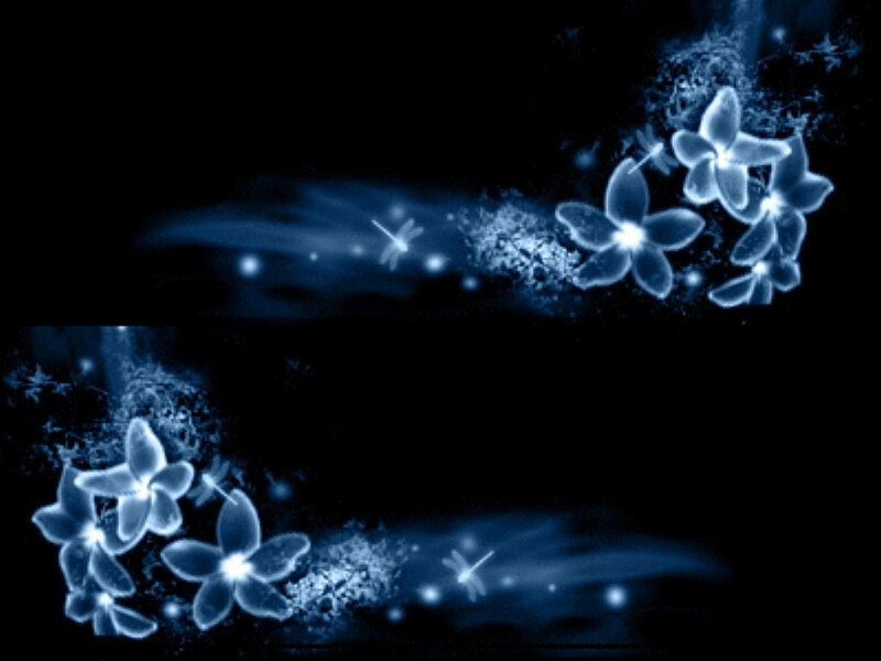 glowing blue flowers and dragonflies