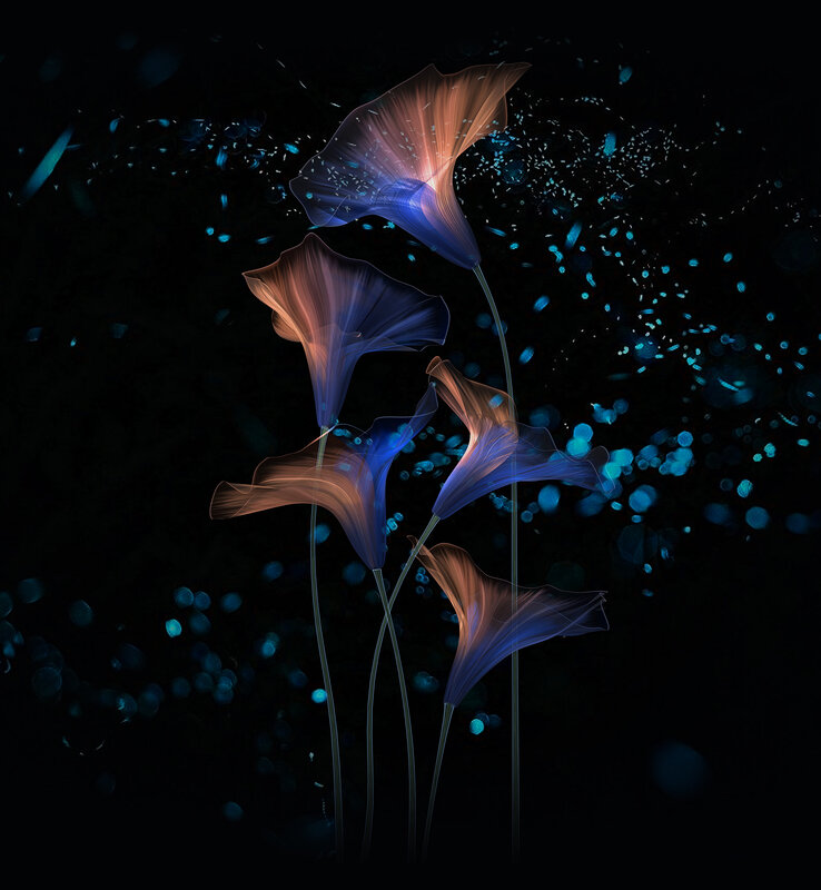 Glowing Blue Flowers — Ethereal, Night, Digital Art