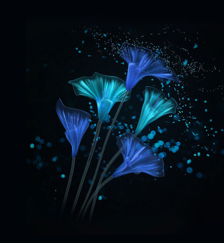 Glowing Blue Flowers — Mystical