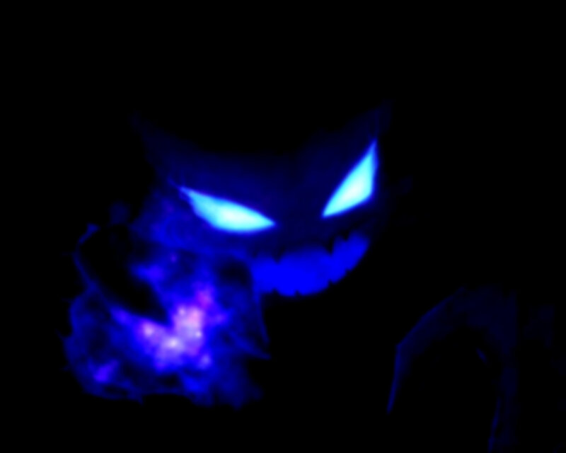 glowing blue ghost face