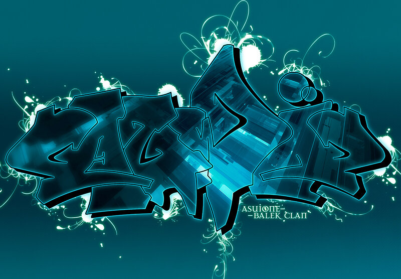 Glowing Blue Graffiti Art