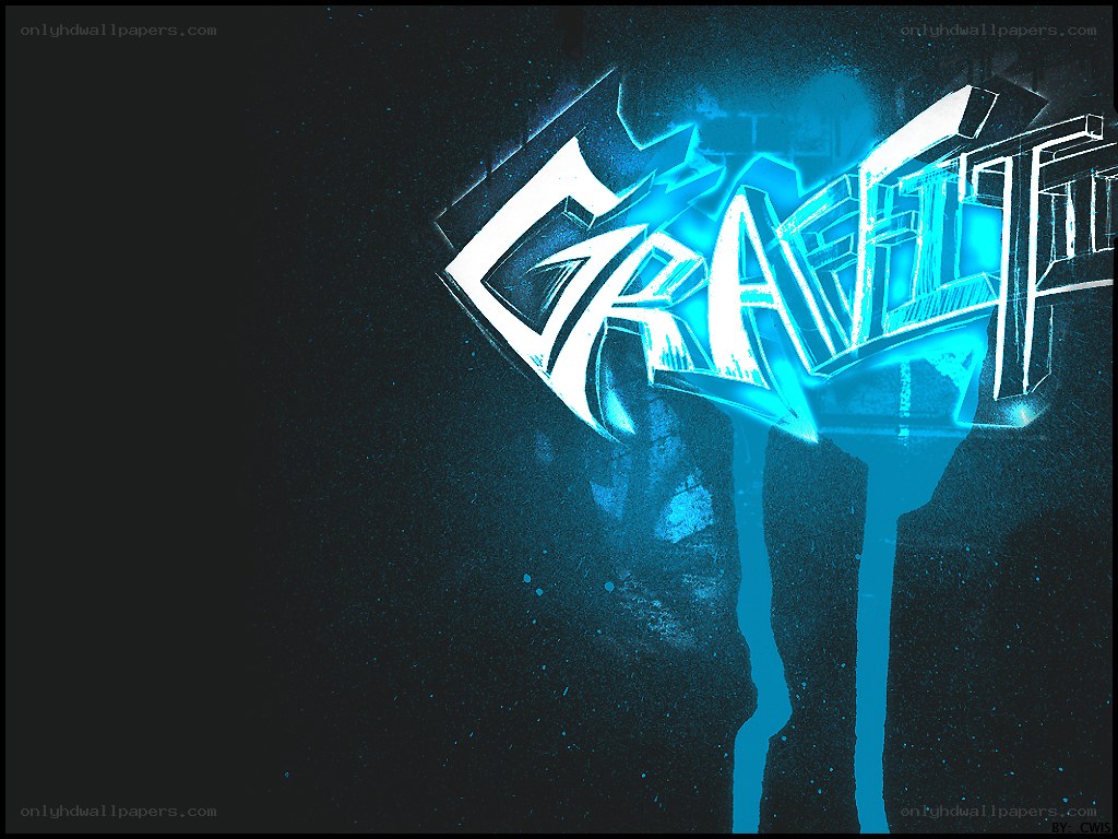 glowing blue graffiti text