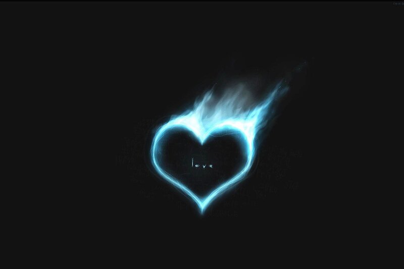Glowing Blue Heart — Black, Dramatic, Digital Art