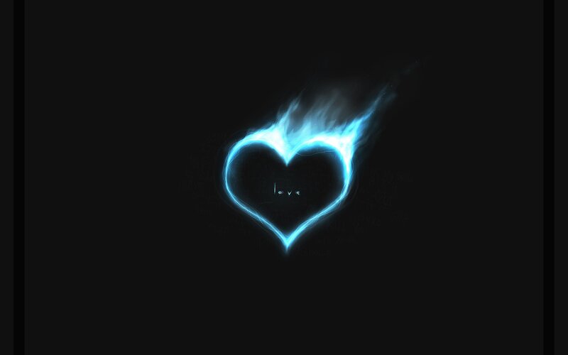 Glowing Blue Heart — Black, Dramatic, Night, Digital Art, Flame