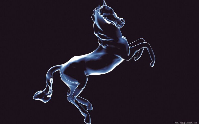 glowing blue horse sculpture