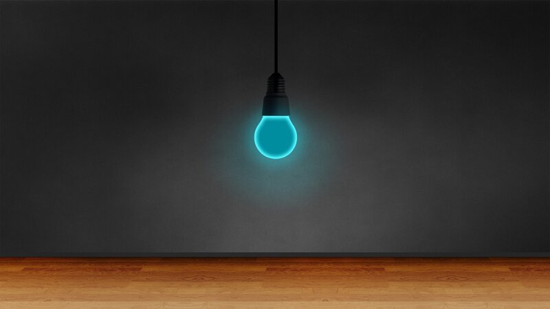 Glowing Blue Light Bulb — Minimalist, 3d Render