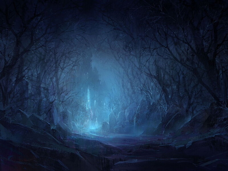 Glowing Blue Light in Forest