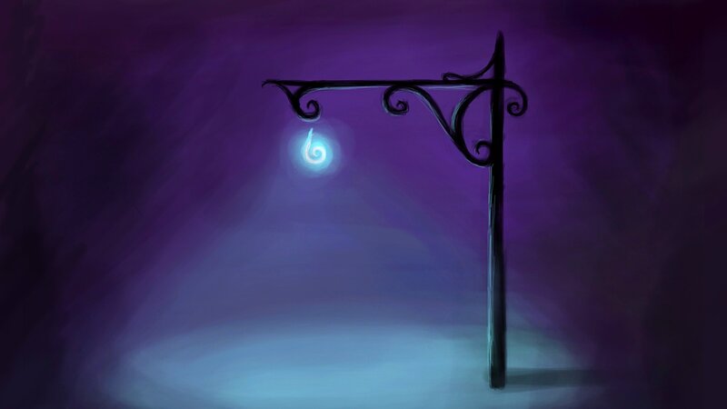 Glowing Blue Light on Pole