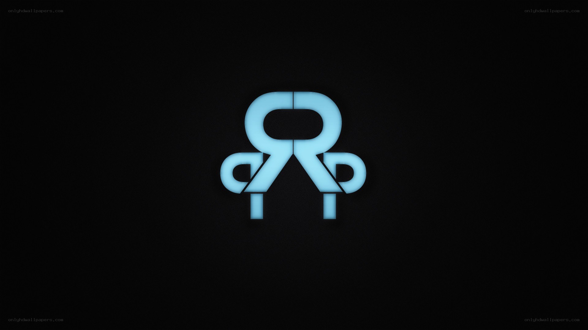 glowing blue logo on black