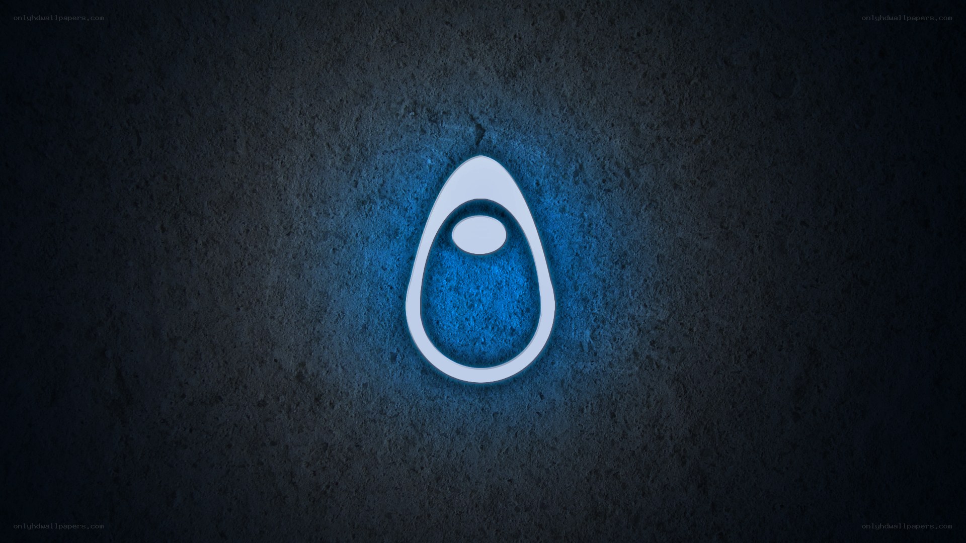 glowing blue logo on dark wall