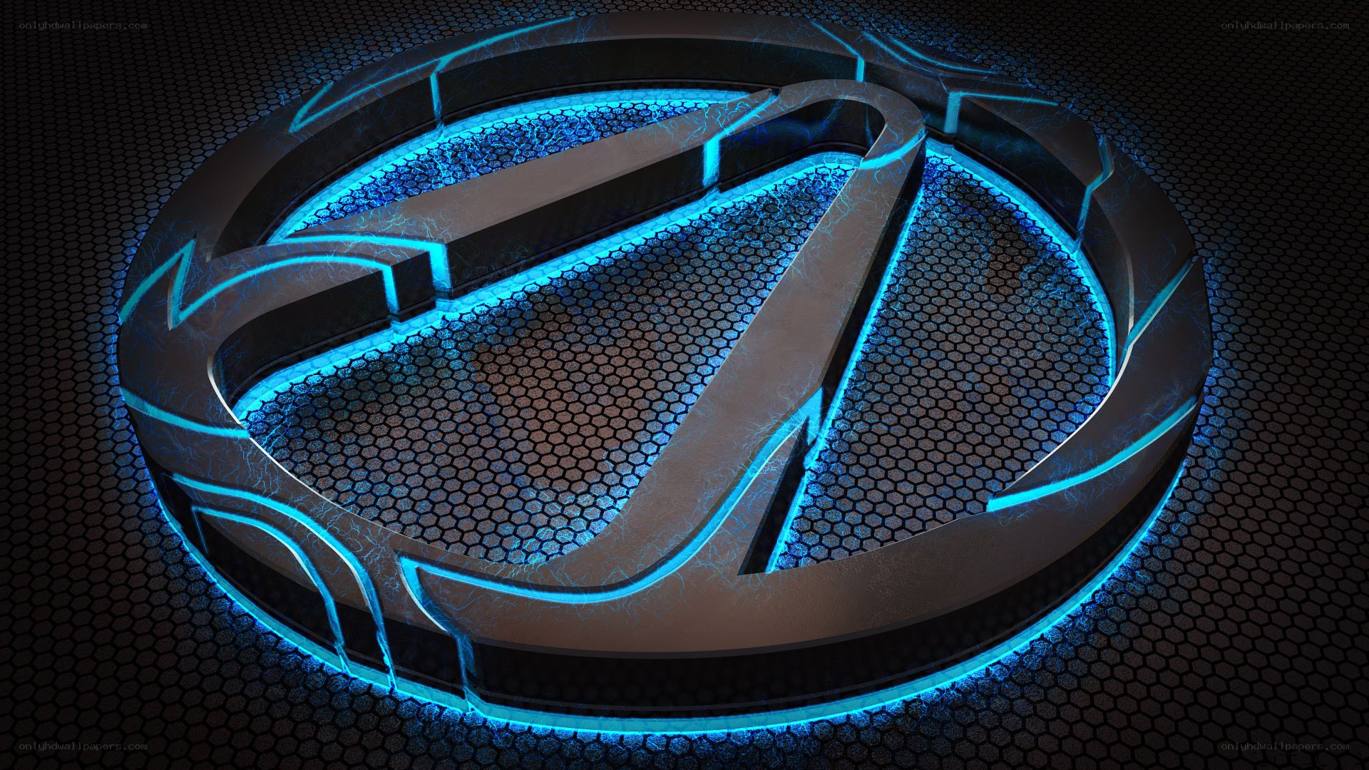 glowing blue logo on mesh