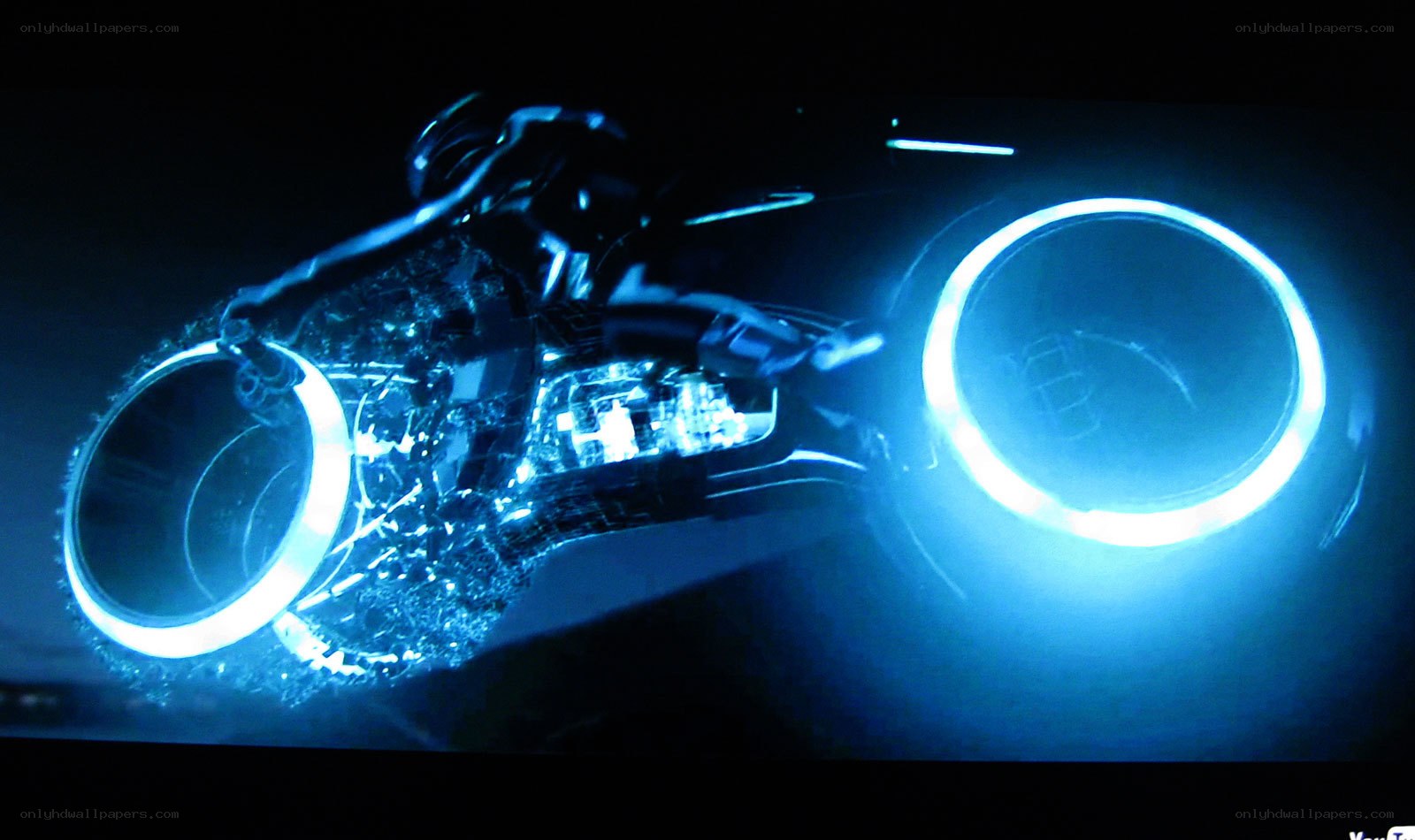 glowing blue motorcycle