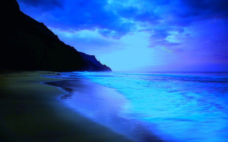 Glowing Blue Ocean Waves