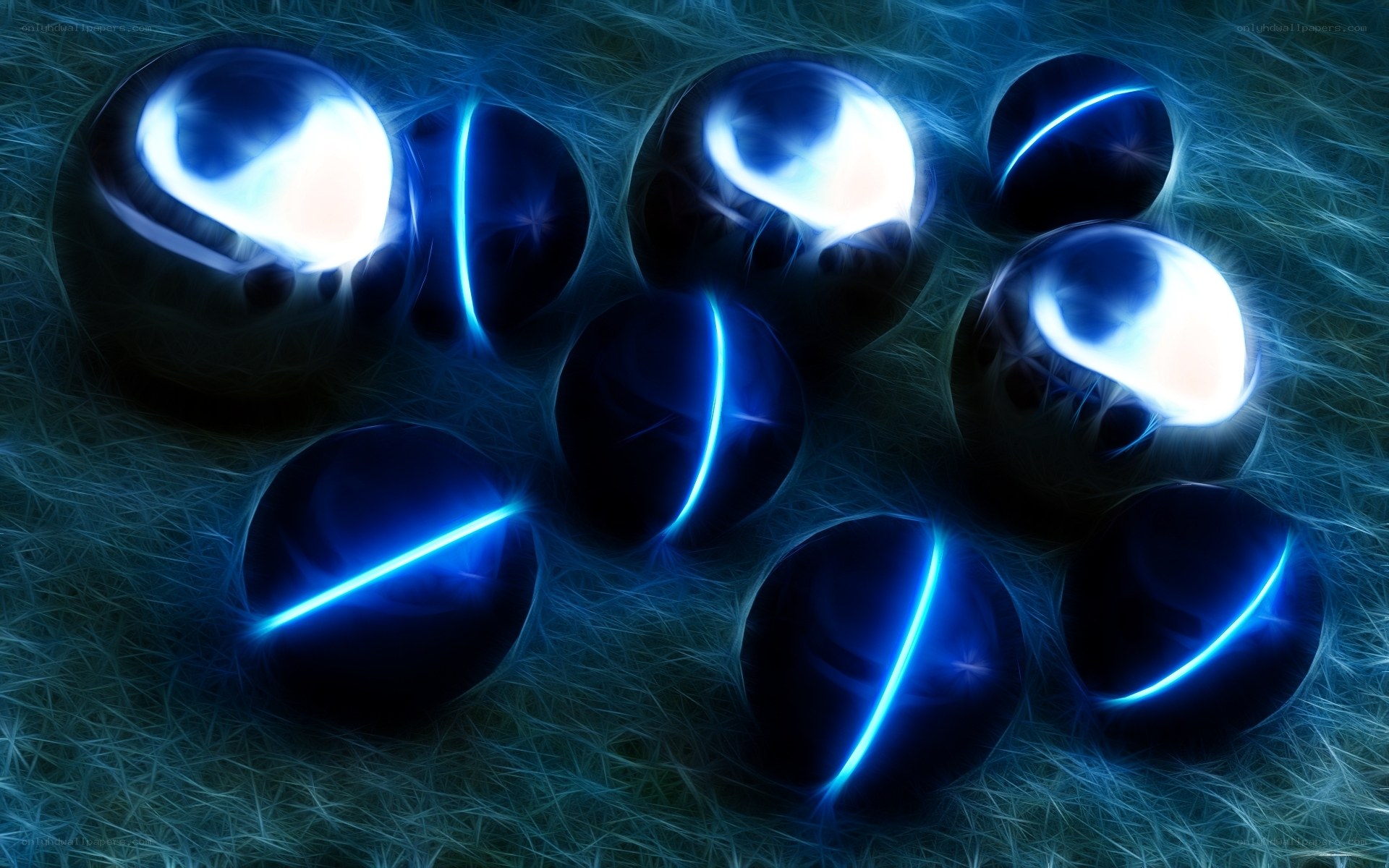 glowing blue orbs on fibrous surface