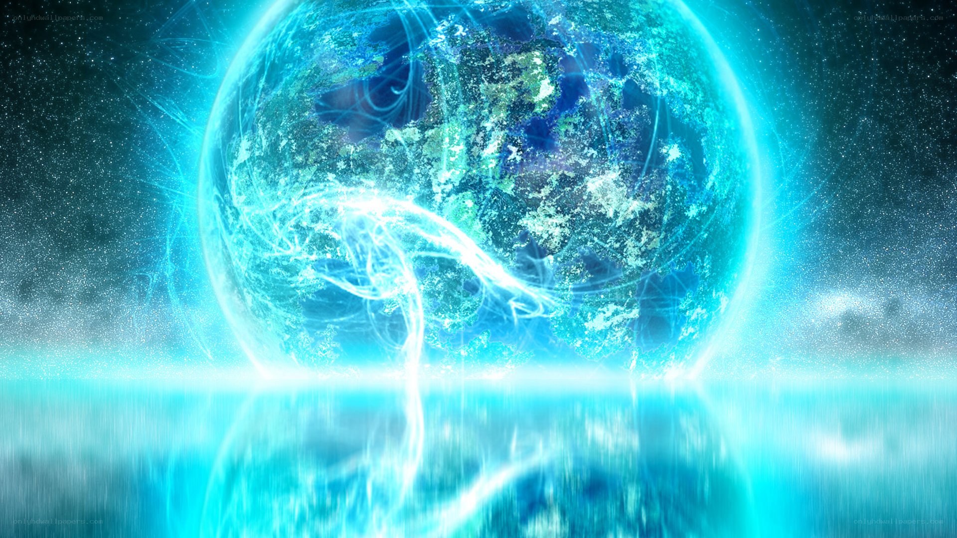 glowing blue planet in space