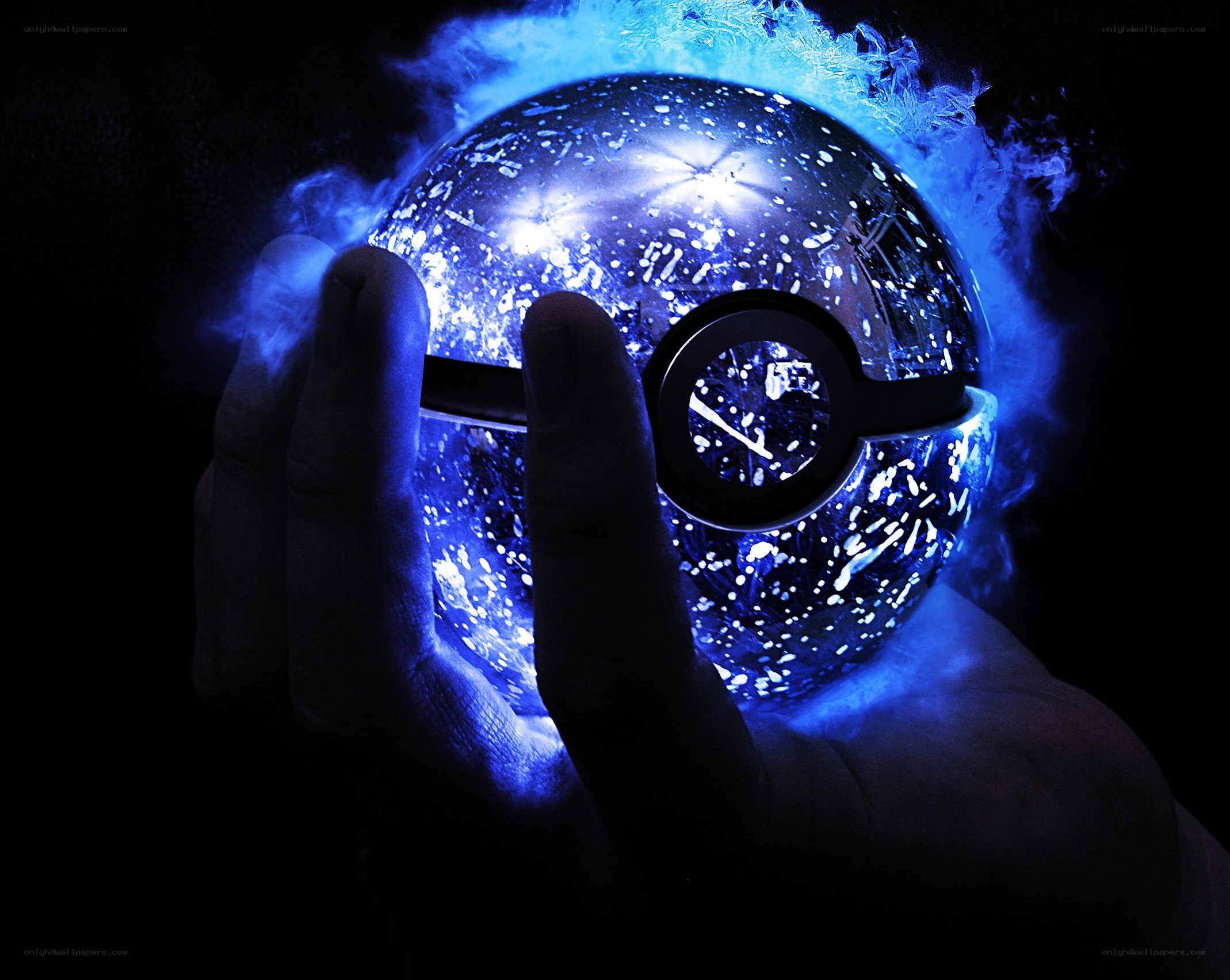 glowing blue pokeball