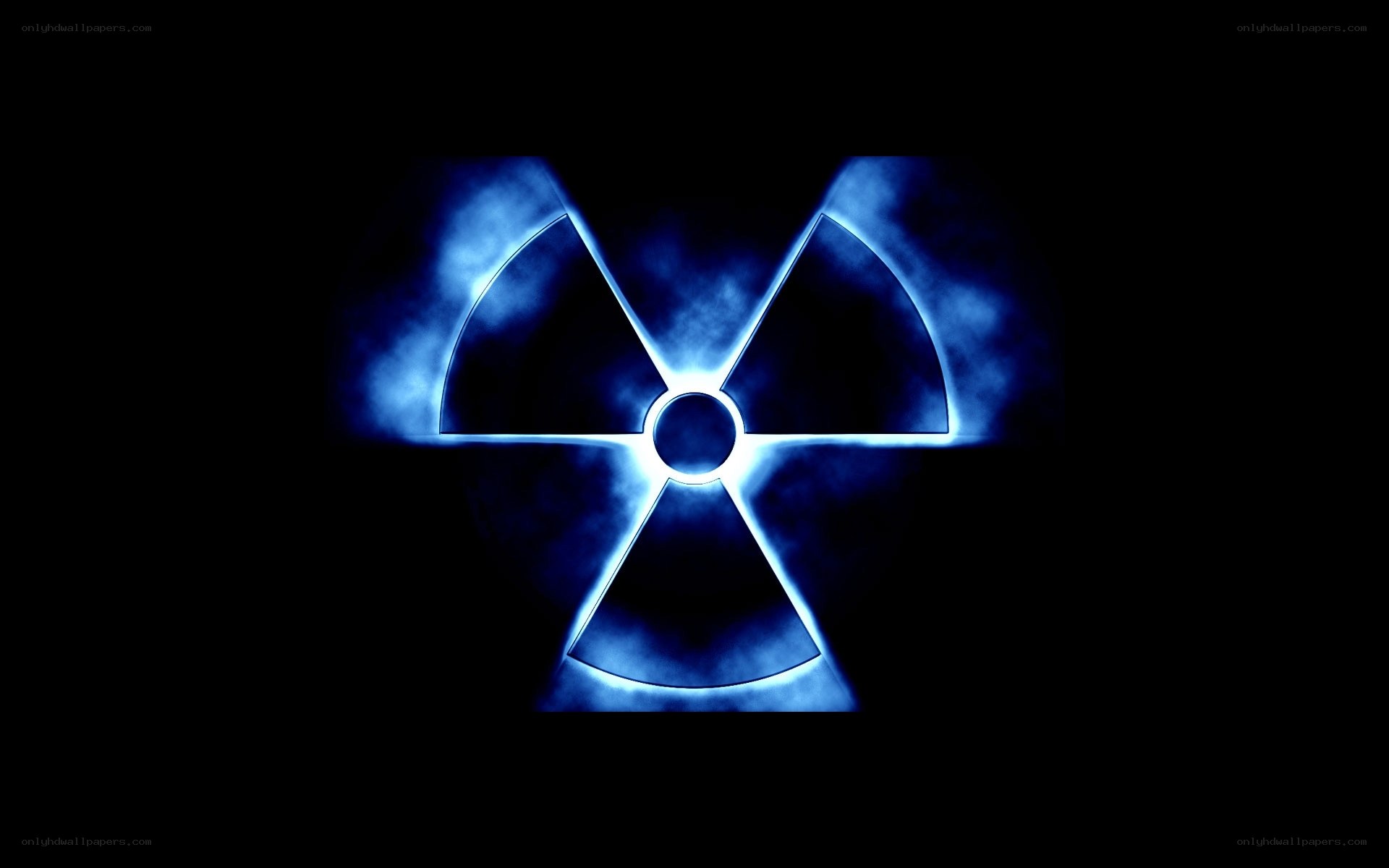 glowing blue radiation symbol
