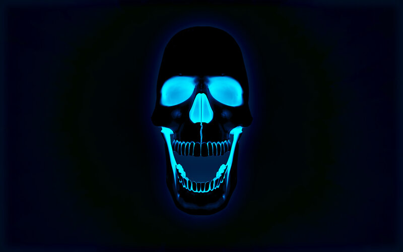 glowing blue skull