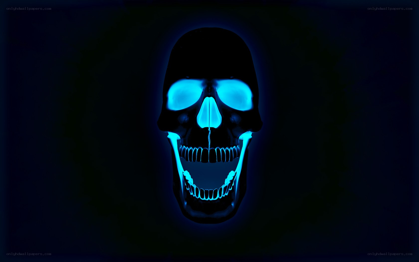 glowing blue skull