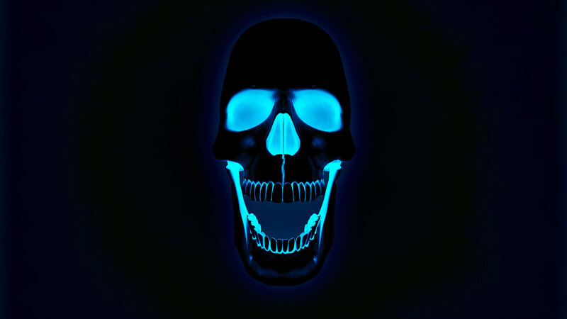 Glowing Blue Skull — Dark, Night, Digital Art, Eyes