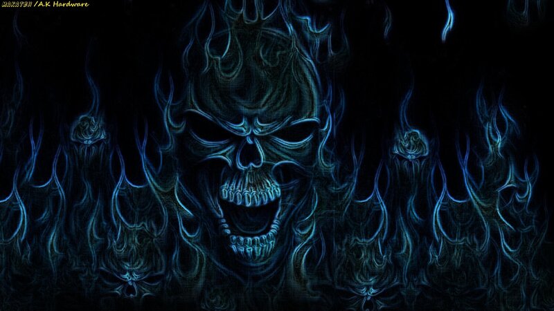 Glowing Blue Skull — Dark, Night, Digital Art