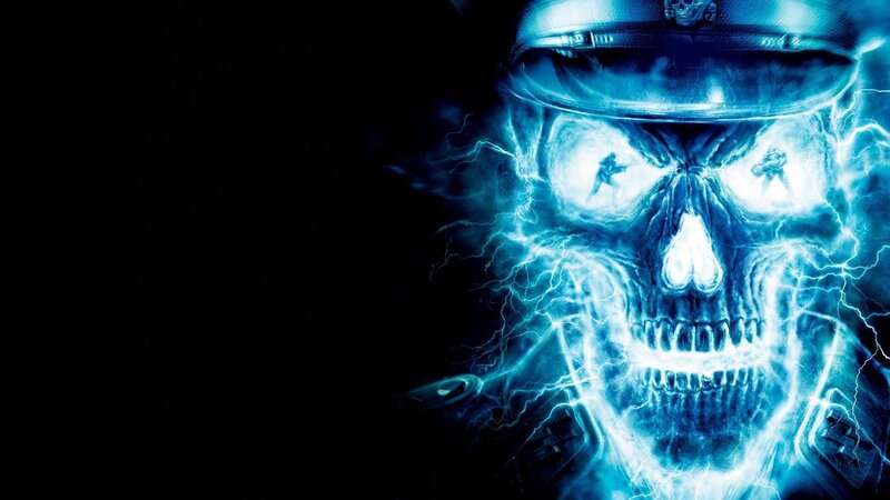 Glowing Blue Skull — Dramatic, Digital Art, Lightning