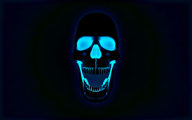 Glowing Blue Skull — Dramatic, Night