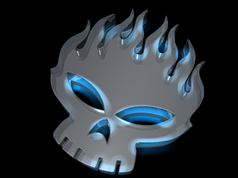 glowing blue skull emblem
