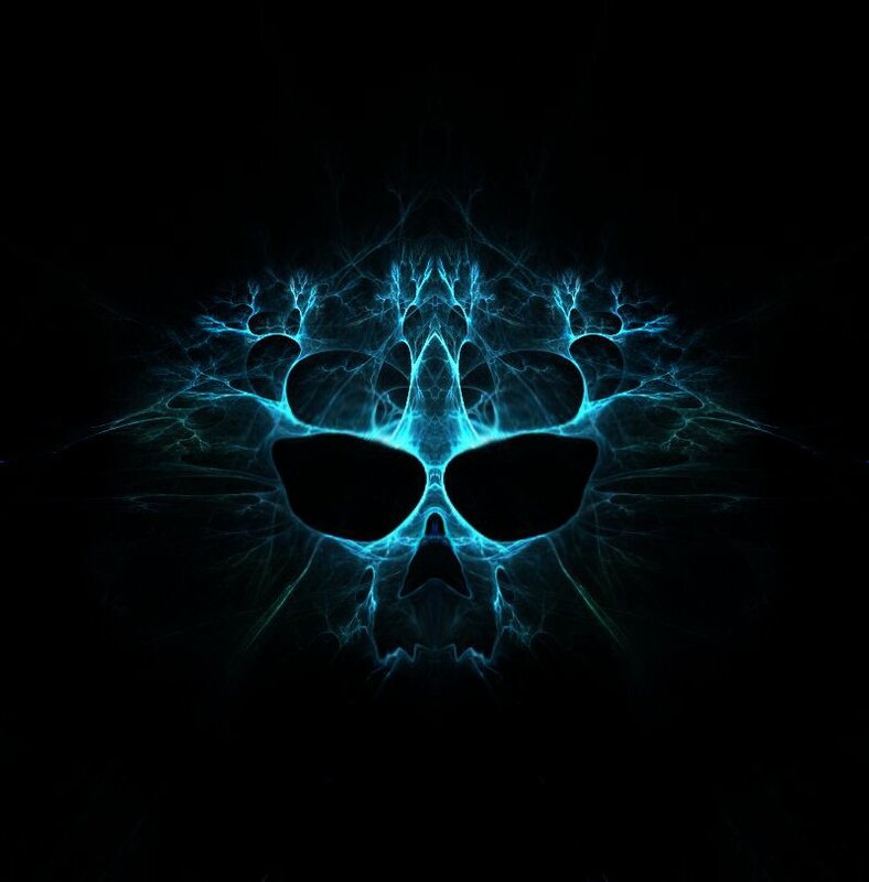 glowing blue skull fractal