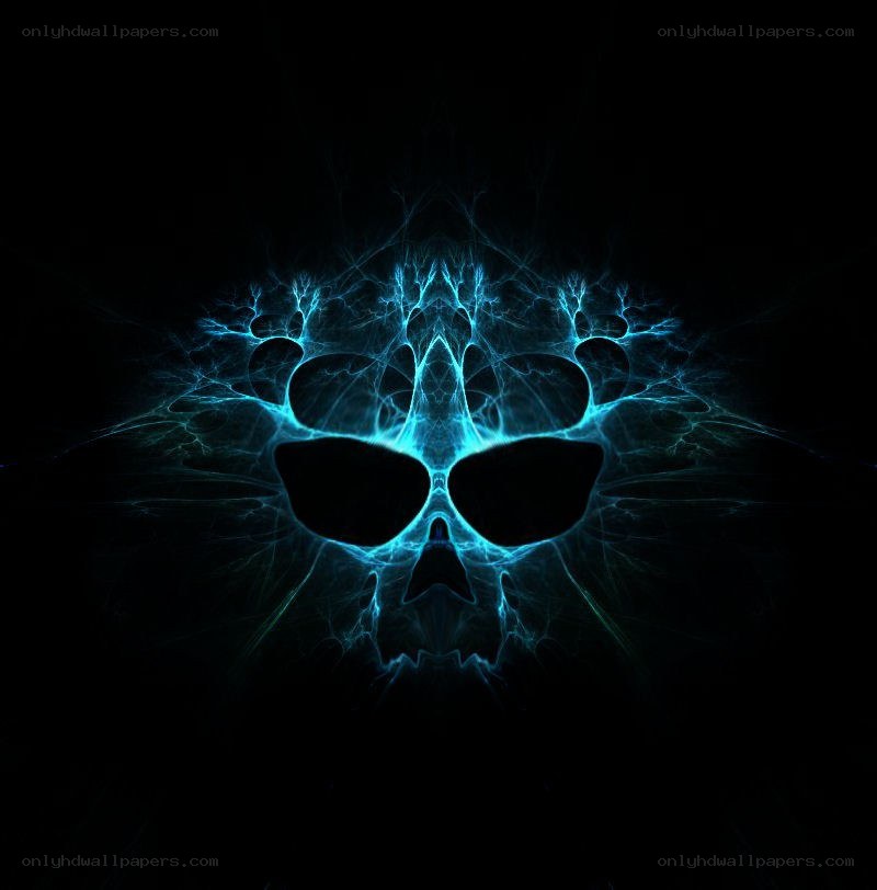 glowing blue skull fractal