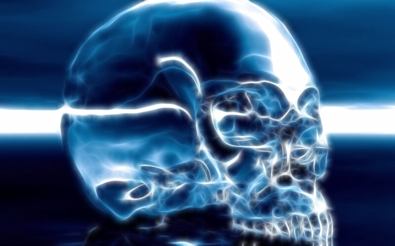 glowing blue skull
