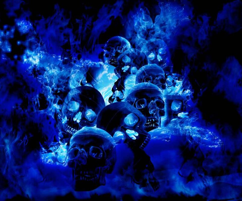 Glowing Blue Skulls — Dark