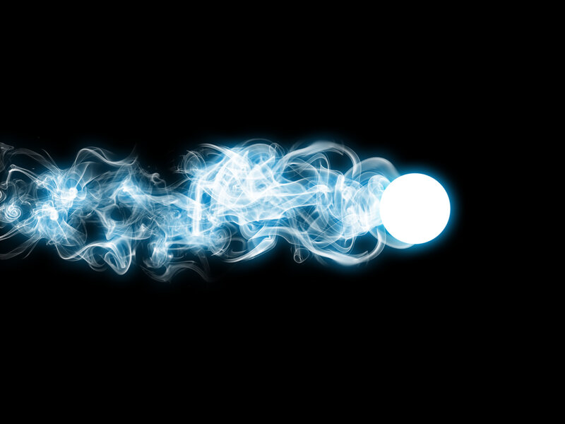 glowing blue smoke trail