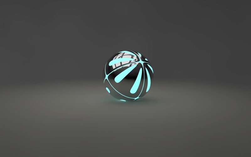 Glowing Blue Sphere — Black, Minimalist, 3d Render, Floor