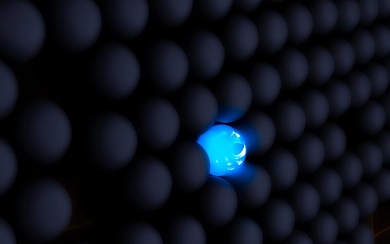glowing blue sphere in dark grid