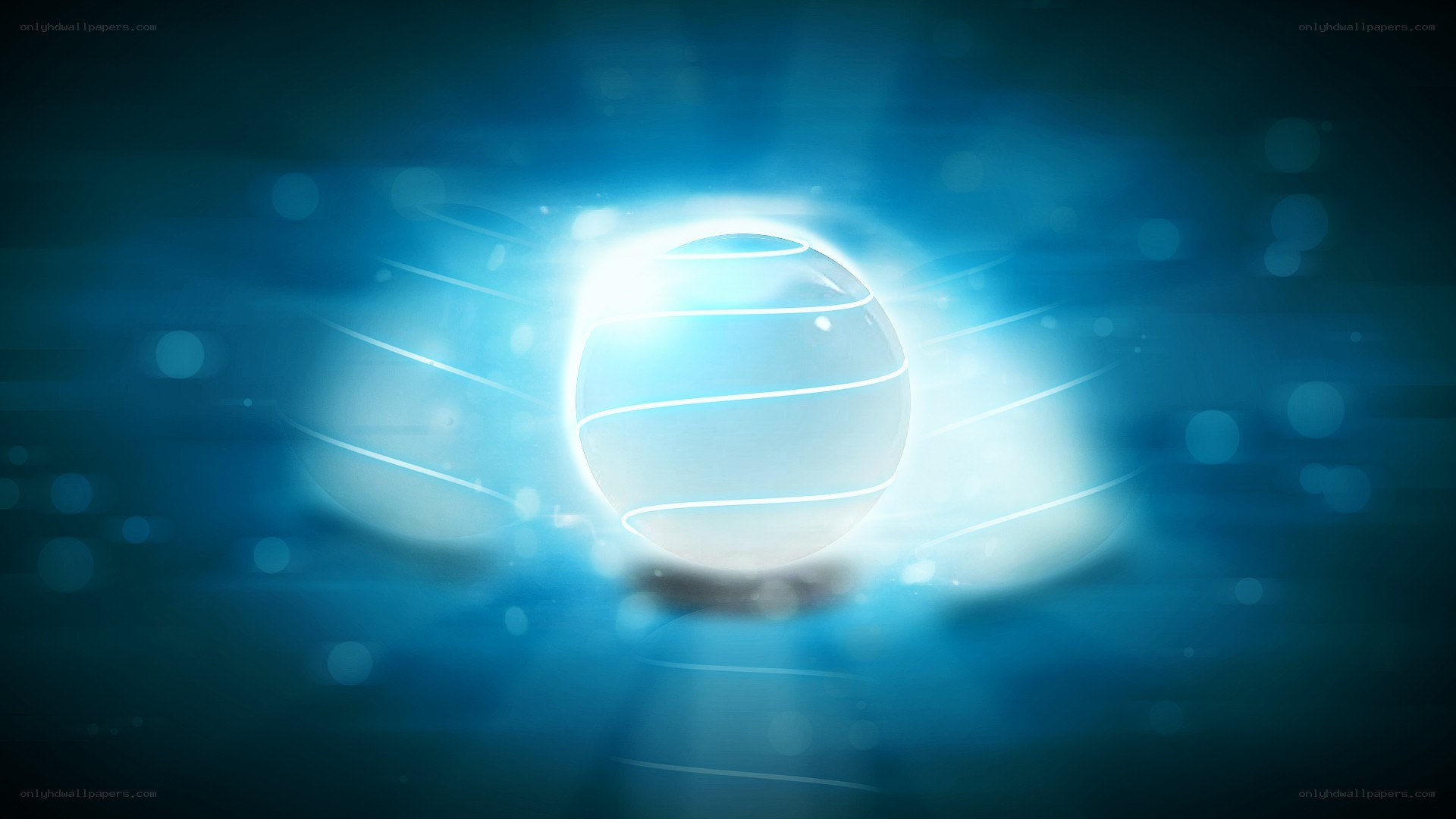 glowing blue sphere with light trails