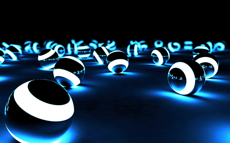 glowing blue spheres on dark surface