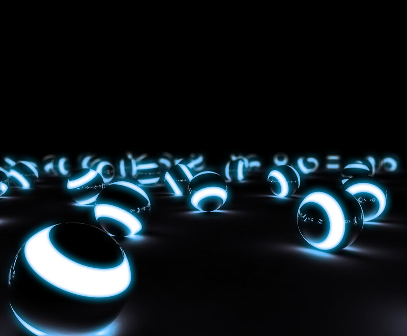 glowing blue spheres on dark surface