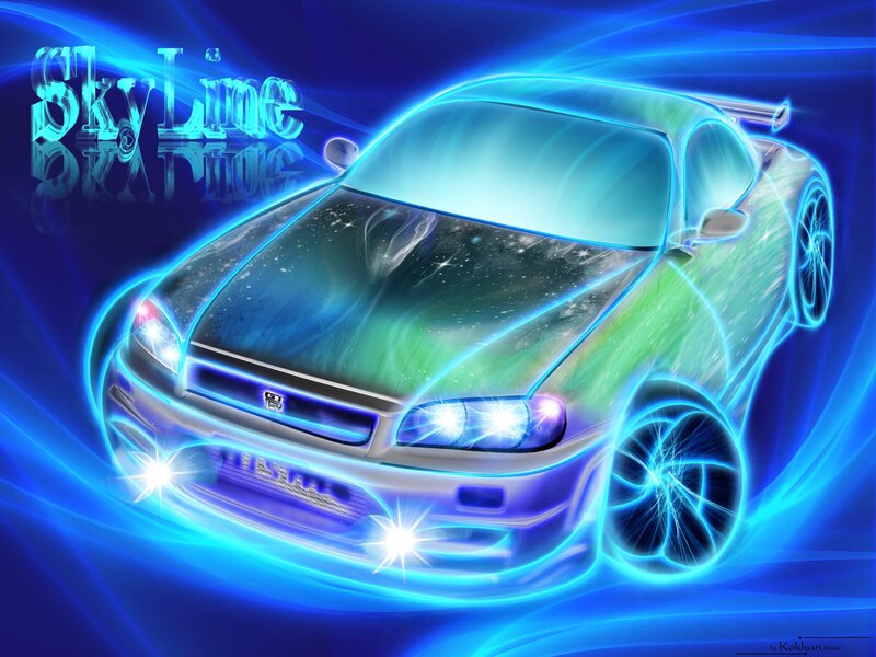 glowing blue sports car