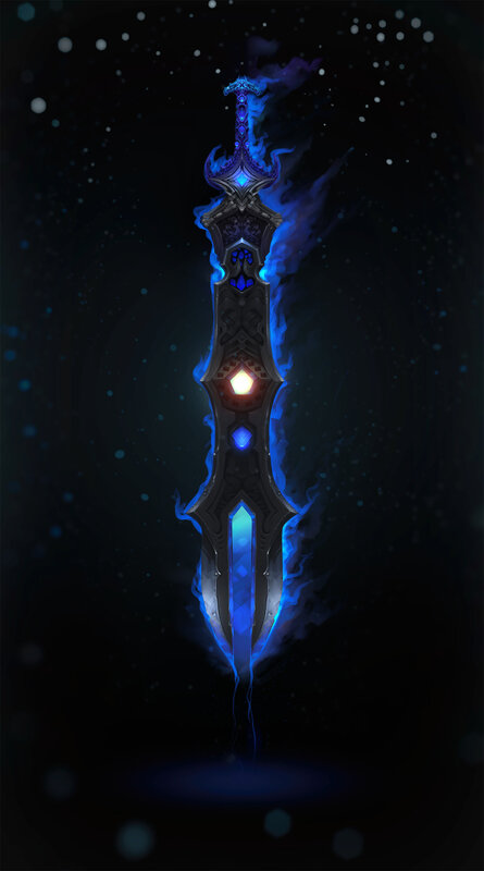 Glowing Blue Sword — Dramatic, Night, Digital Art