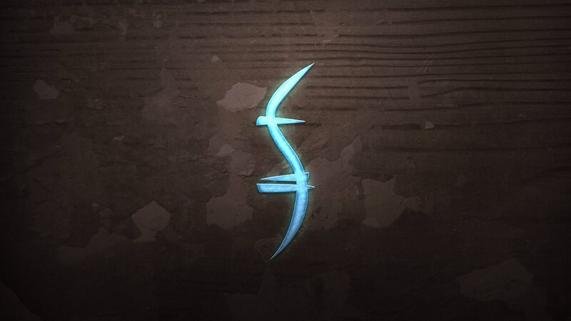 glowing blue symbol on wood
