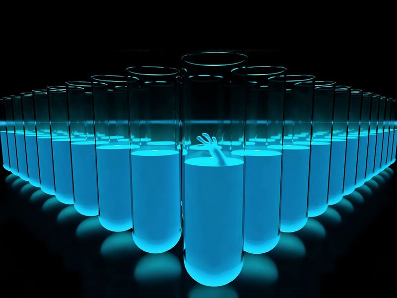 Glowing Blue Test Tubes