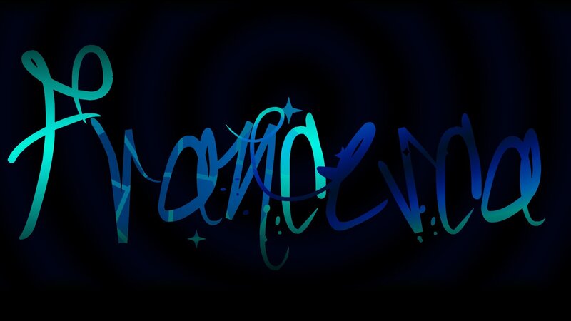 glowing blue text logo
