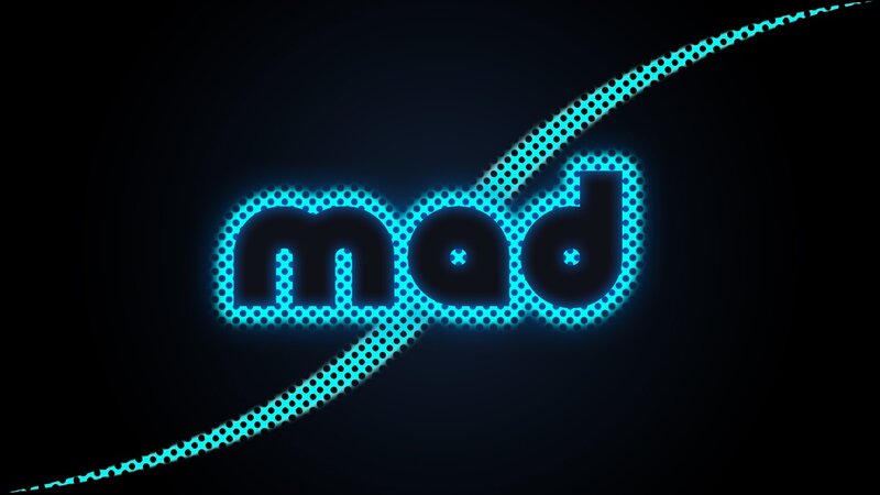 glowing blue text logo
