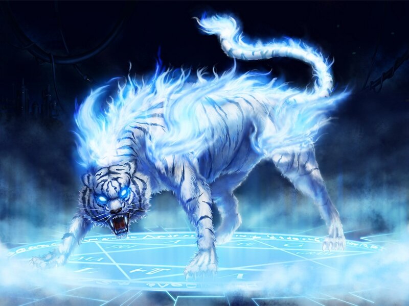 glowing blue tiger beast