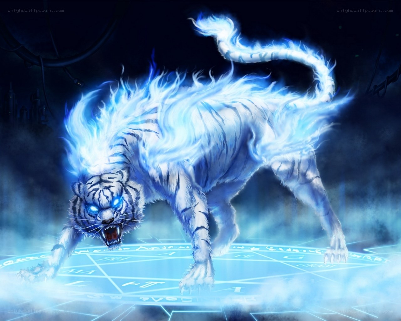 glowing blue tiger beast