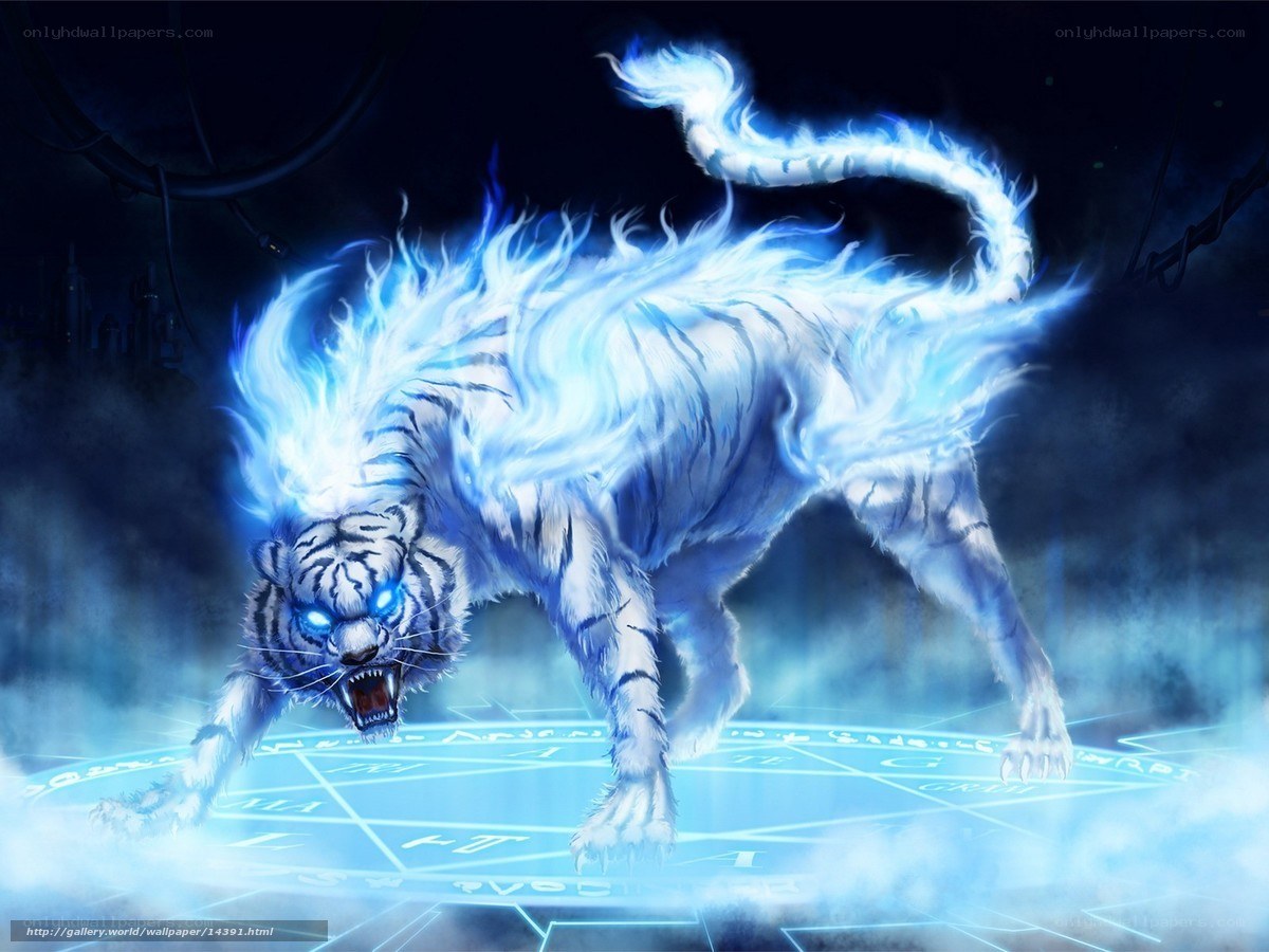 glowing blue tiger creature